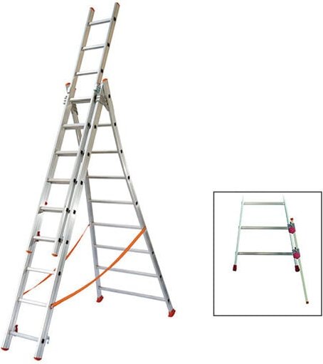 Matisère - Echelle transformable 3x8 barreaux - Longueur déployée 5,10m - Sol plat ou escalier - ATL230-3/BR