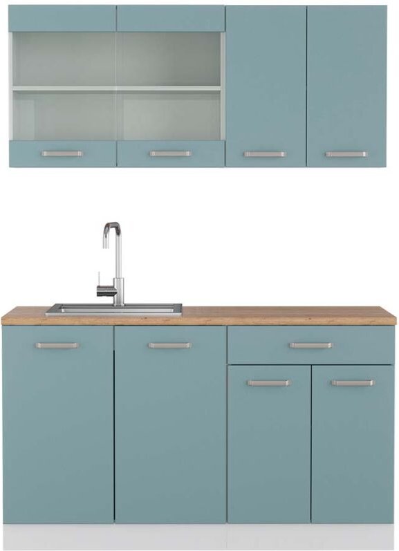 Vicco - Singleküche R-Line, Blau-Grau/Weiß, 140 cm , ap Eiche