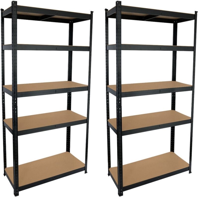 2er-Pack modulare Metallregale mit 5 Böden, 875kg, Schwarz, 90x40x180cm, 7house
