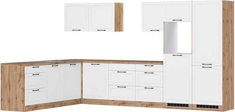 Lomadox - Winkelküche 360/240 cm in weiß und Eiche, Arbeitsplatte in Eiche, MONTERREY-03