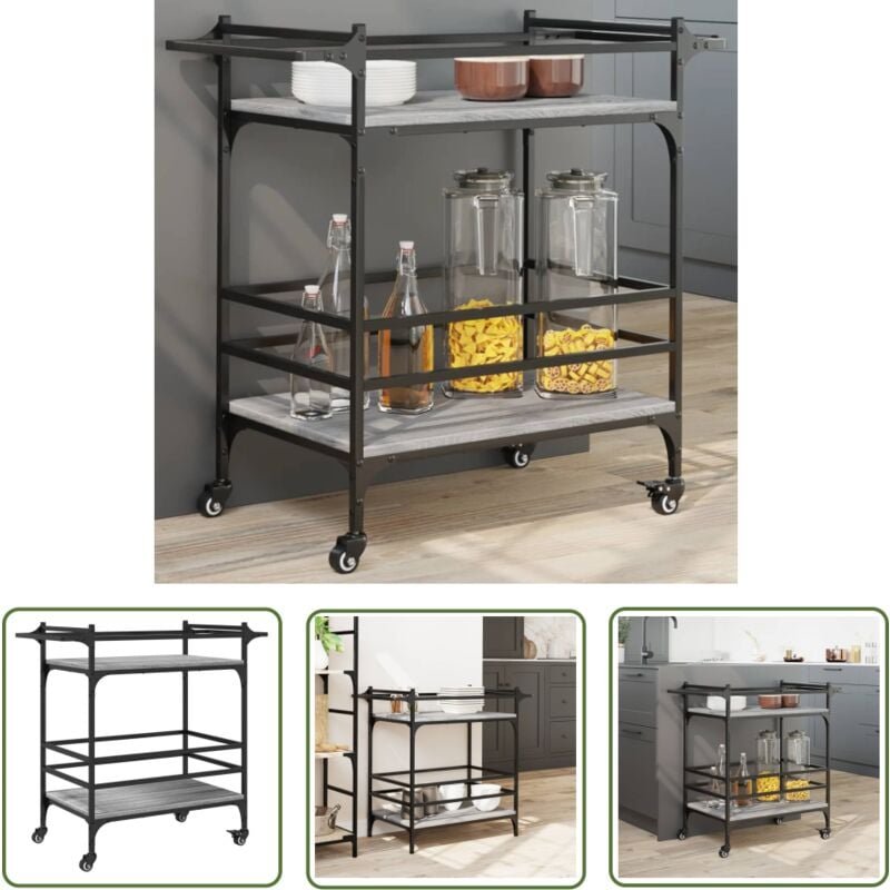 Küchenwagen Grau Sonoma 82x40x78,5 cm Holzwerkstoff - Küchentisch - Küchenschrank - Kücheninsel - Rollwagen - Servierwag...