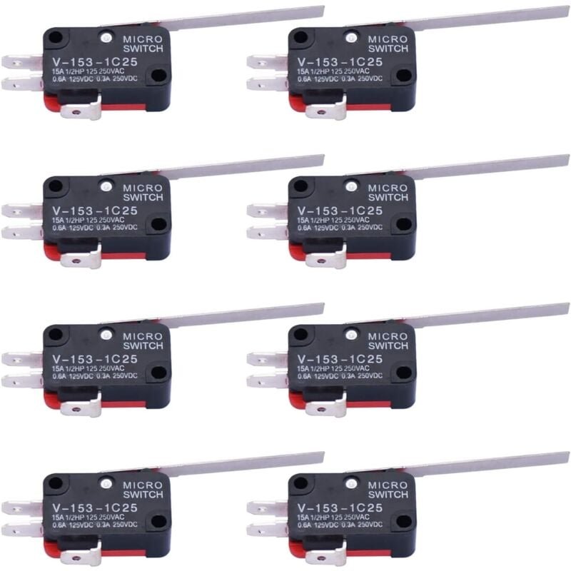 Gotrays - 10 stücke Mikroschalter Lange Gerade Scharnierhebel Arm spdt Snap Action Endschalter für Arduino V-153-1C25