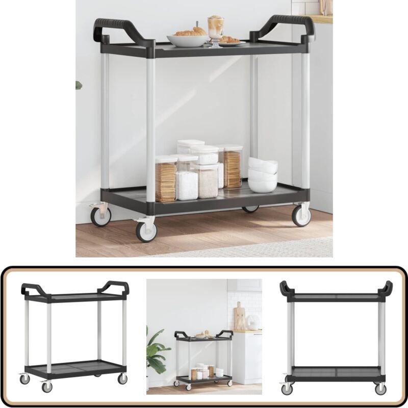 Rollwagen mit 2 Etagen Schwarz 99x50x97 cm Aluminium - Servierwagen - Küchenwagen - Rollwagen - Stauraum - Schwarz
