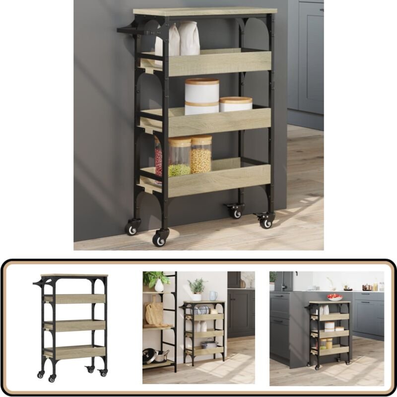 Küchenwagen Sonoma-Eiche 53x20x76 cm Holzwerkstoff - Küchenwagen - Holzwerkstoffmöbel - Vintage Küchentisch - Mobile Spe...