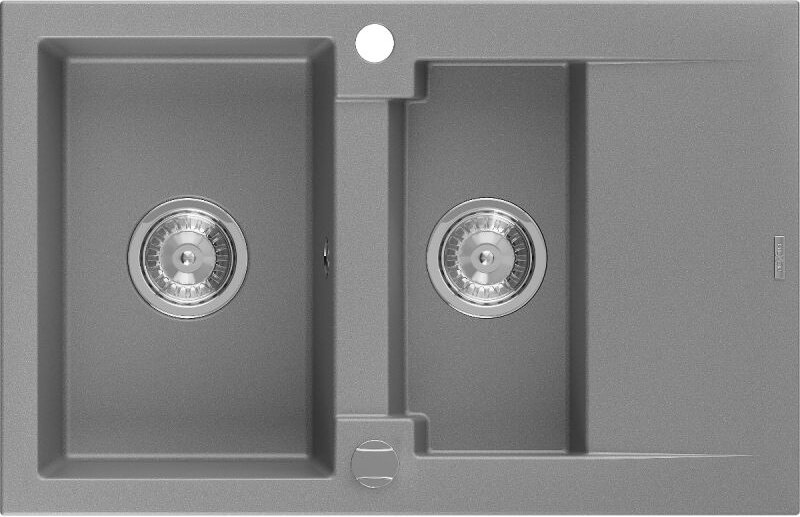 Gaspar 1,5-Becken-Granitspüle mit kurzer Abtropffläche 737 x 475 mm, Grau - 6507731505-71 - Mexen