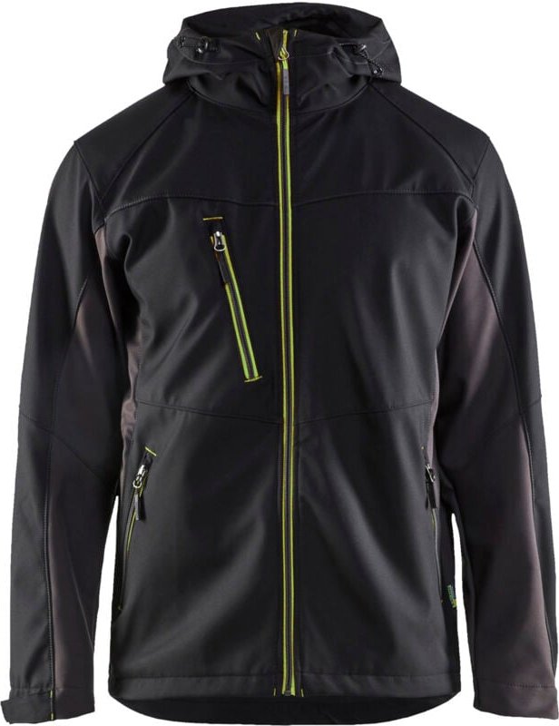 Thumbnail - Arbeits-Softshell-Jacke mit Kapuze 4753 - Schwarz/Neongelb M