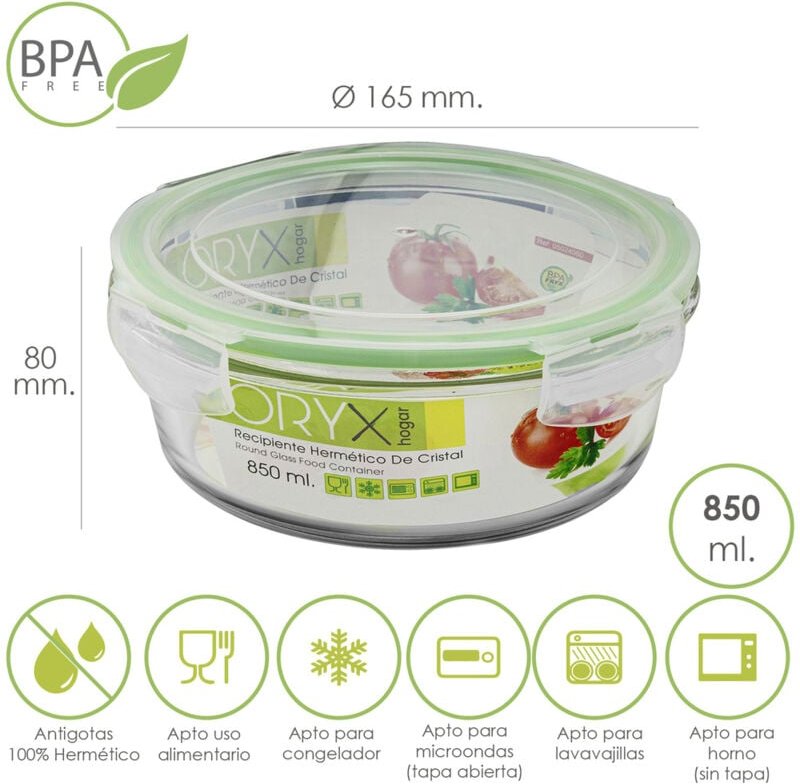 Recipiente Hermetico Cristal Redondo 850 ml. ø 165 x 8 (alt) cm.