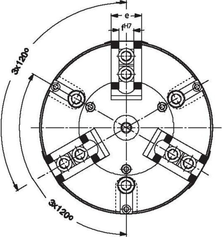 Röhm Kraftspannfutter KFD 315, 3-Backen, Standardausführung, Zylindrische Zentrieraufnahme - 040653