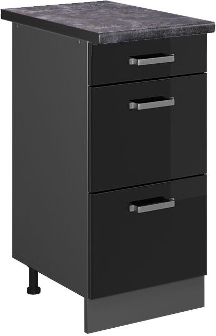 Küchenunterschrank R-Line, Schwarz Hochglanz, 40 cm mit Schubladen, ap Anthrazit Vicco