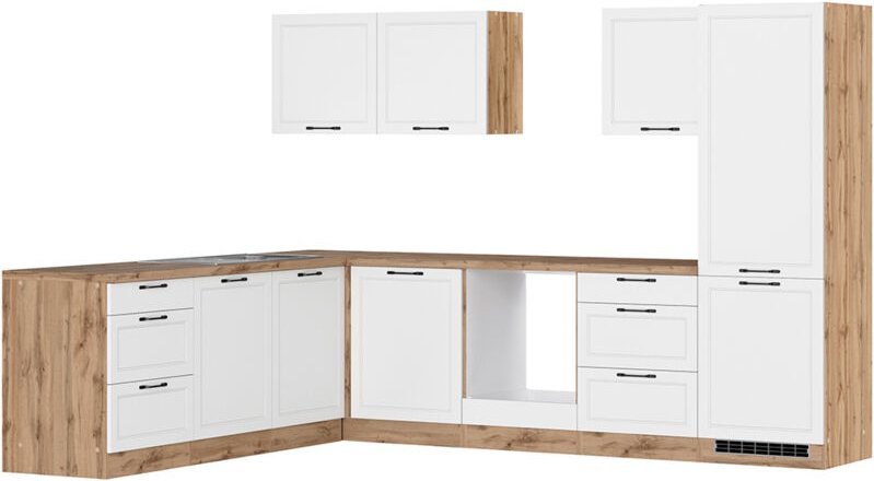 Lomadox - Winkelküche 300/240 cm in weiß und Eiche, Arbeitsplatte in Eiche, MONTERREY-03