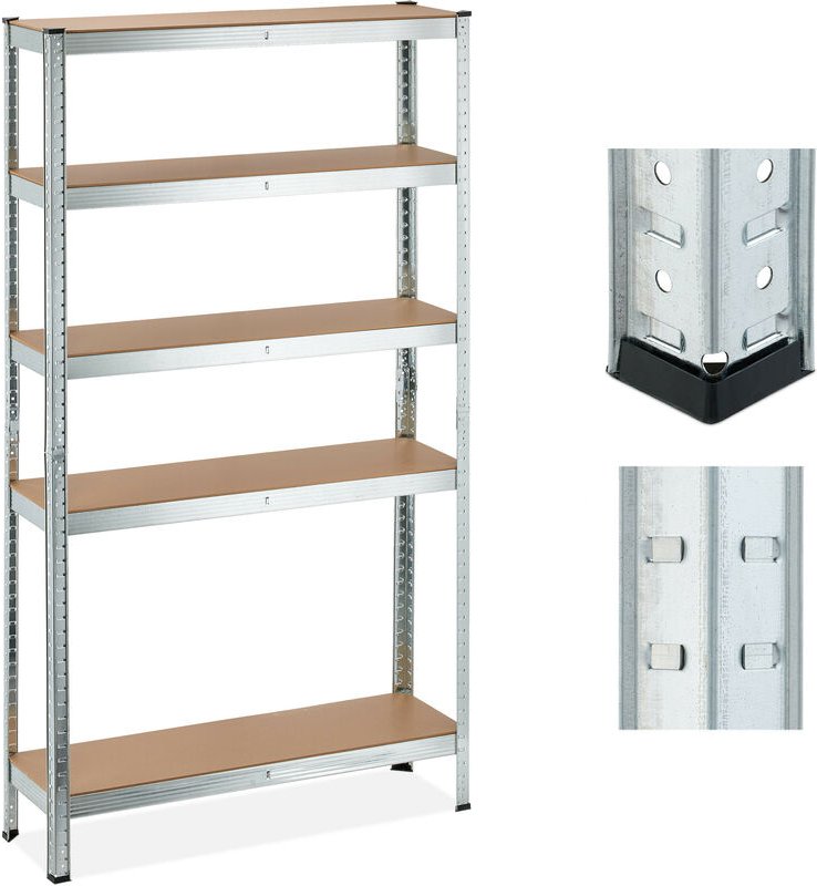 Schwerlastregal, 5 Ebenen, hbt 180x100x30 cm, 1250 kg Tragkraft, Lagerregal für Keller, Garage, Metall, silber - Relaxda...