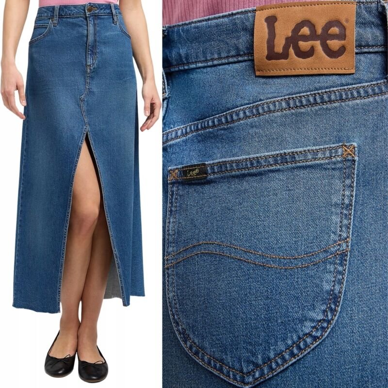 Lee MAXIROCK Cascade LANGER JEANSROCK VORNE SCHLITZ W28