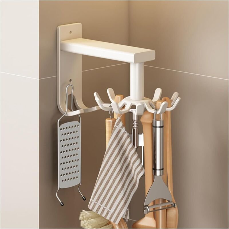 360° drehbares Küchen-Aufbewahrungsregal, Haken für Küchenutensilien, freie Installation unter dem Schrank, Kaffeeregal,...