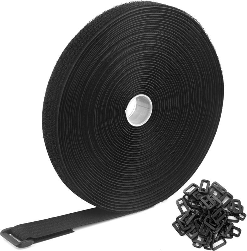Thumbnail - 1 Stück 20 mm x 10 m schwarzes Klettband mit 50 Schnallen, wiederverwendbare Klettkabelbinder, Kabelklettband für Kabelm...