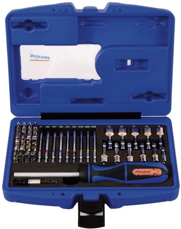 Projahn 1/4 Bit Box mit markierten Bits 60-tlg. inkl. Ratschenschraubendreher mit Bitfach