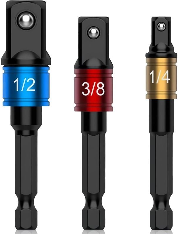 3-teiliger Steckschlüsseladapter für Bohrmaschine und Schlagschrauber – 1/4 Zoll, 3/8 Zoll, 1/2 Zoll Adapter für Elektro...