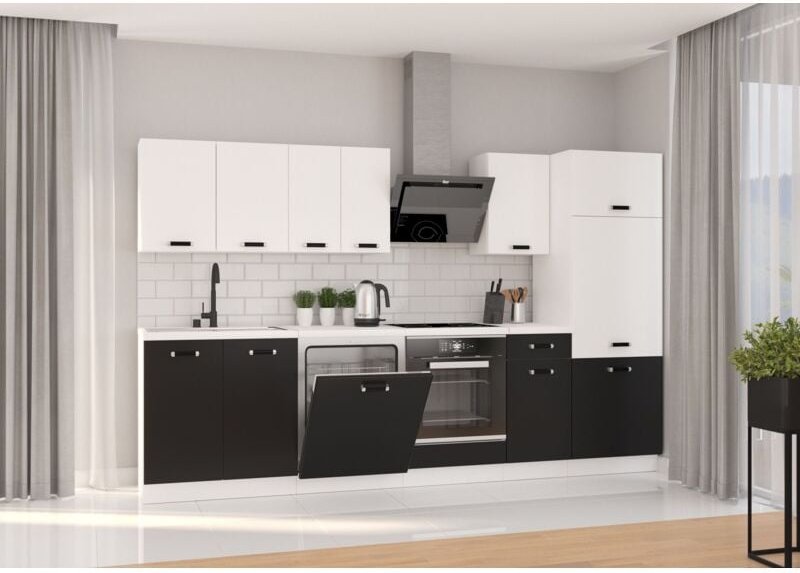 Küchen Preisbombe - Küche Omega xl 300 cm Küchenzeile Küchenblock Einbauküche Schwarz + Weiß matt