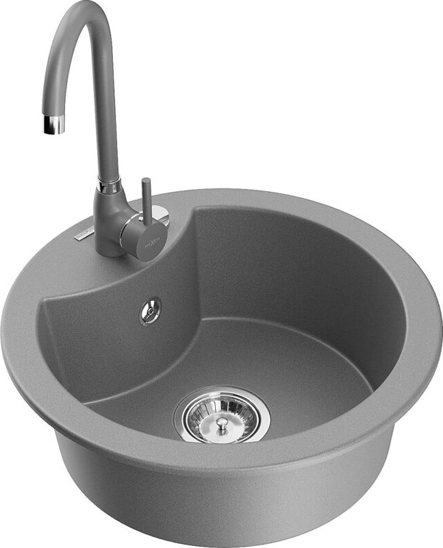 Diego 1-Becken-Granit-Spüle mit Mischbatterie Telma, Grau - 6512-71-670200-71 - Mexen