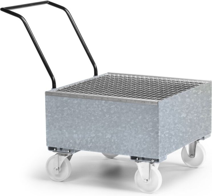 RR Industrietechnik Fahrbare Auffangwanne aus Stahl für 1x 200 Liter Fass mit Gitterrost verzinkt