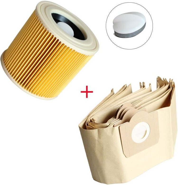 Set mit 5 Staubbeuteln und Patronenfiltern für Staubsauger WD3 Premium, 3.300 m, 3.200, WD3.500 p, 6.959-130.