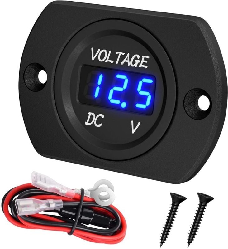 Wasserdichtes dc 12 v 24 v LED-Batterievoltmeter, 12 v 24 v 36 v Spannungspanelmeter, Batteriemonitor mit blauem Licht, ...