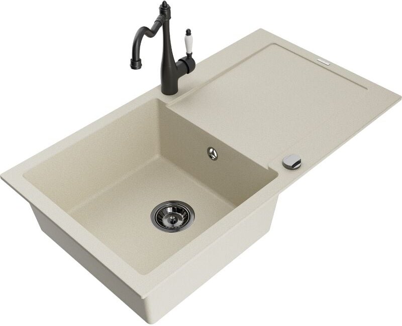 Leo 1 Becken-Granitspüle mit Abtropffl√§che und Mischbatterie Carla, Beige - 6501-69-670700-70 - Mexen