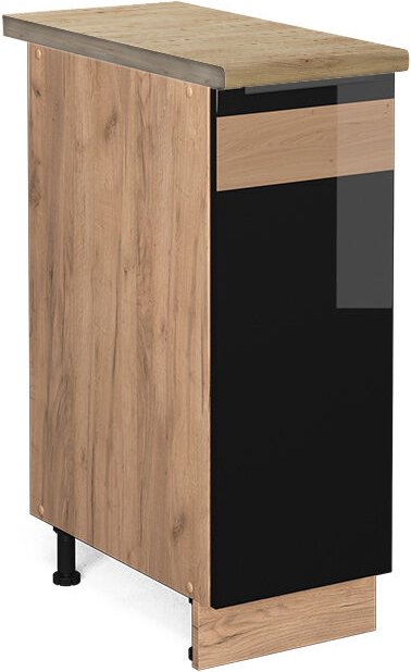 Vicco - Küchenschränke Fame-Line, Schwarz Eiche hochglanz, 30 cm , ap Eiche