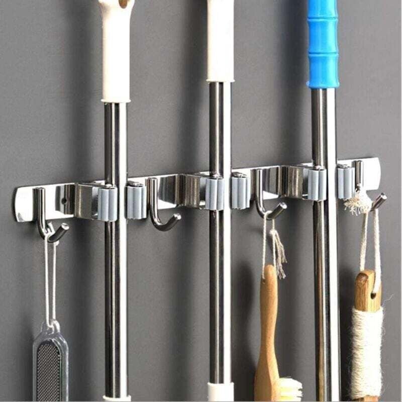 Porte Balai Mural - Accroche Balai en Acier inoxydable, Support Cintre de Rangement pour Cuisine, Garage, Buanderie (3 E...