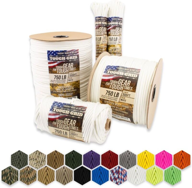 TOUGH-GRID PC500 340kg Paracord - 100% Nylon Militärspezifikationen Typ IV - für Militär, Camping, Kunsthandwerk, Hängem...