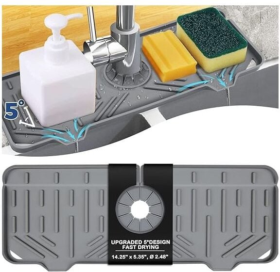 Thumbnail - Sollbry - Tropfsichere Silikon-Tablettmatte mit Wasserhahngriff, Spülmittel-Schwammhalter für Küchenspüle-Zubehör, Abtro...