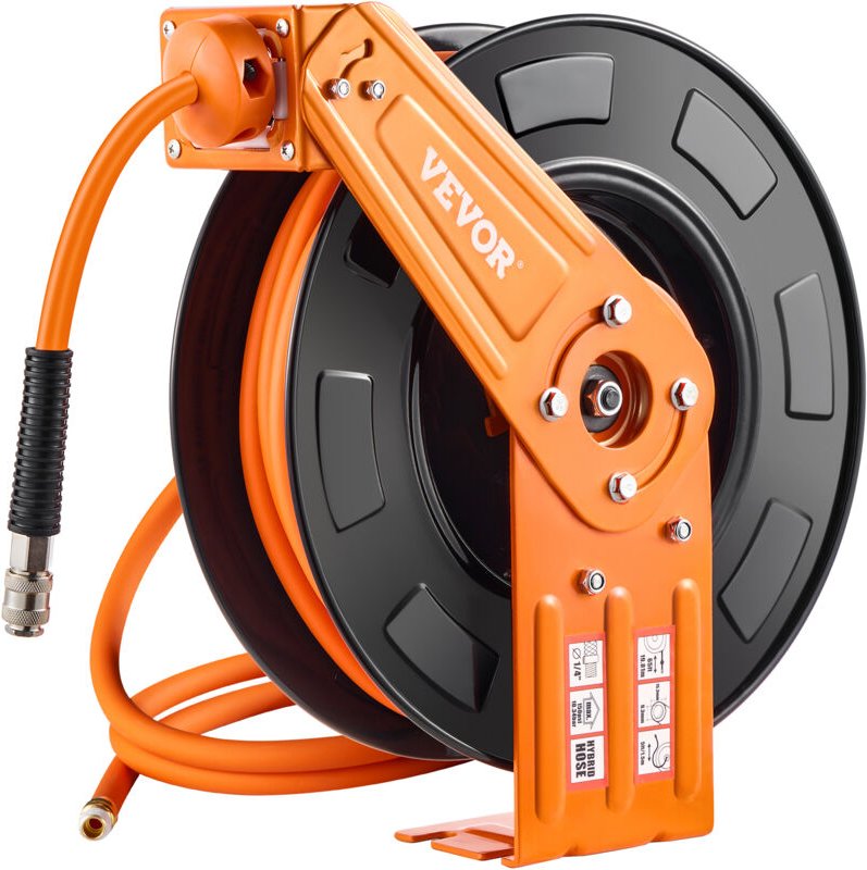 Druckluftschlauch Schlauchtrommel, 9,52 mm x 19,81 m Hybrid-Luftschlauch, max. 300 psi, Schlauchaufroller mit automatisc...