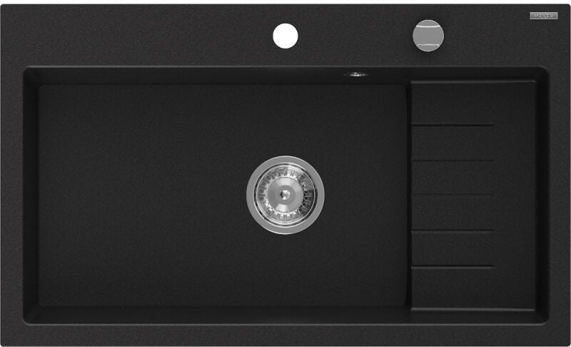 Omar Granitspüle 1-Becken 800 x 480 mm, schwarz, Siphon Chrom - 6520801005-77 - Mexen