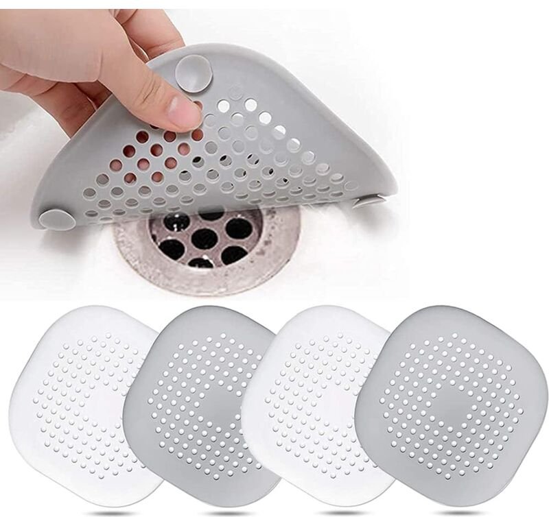 4er-Pack Abflussschutz aus Silikon mit Saugnapf für Waschbecken, Duschabfluss-Abdeckung, Haarfänger, Siebstopper, Fallen...