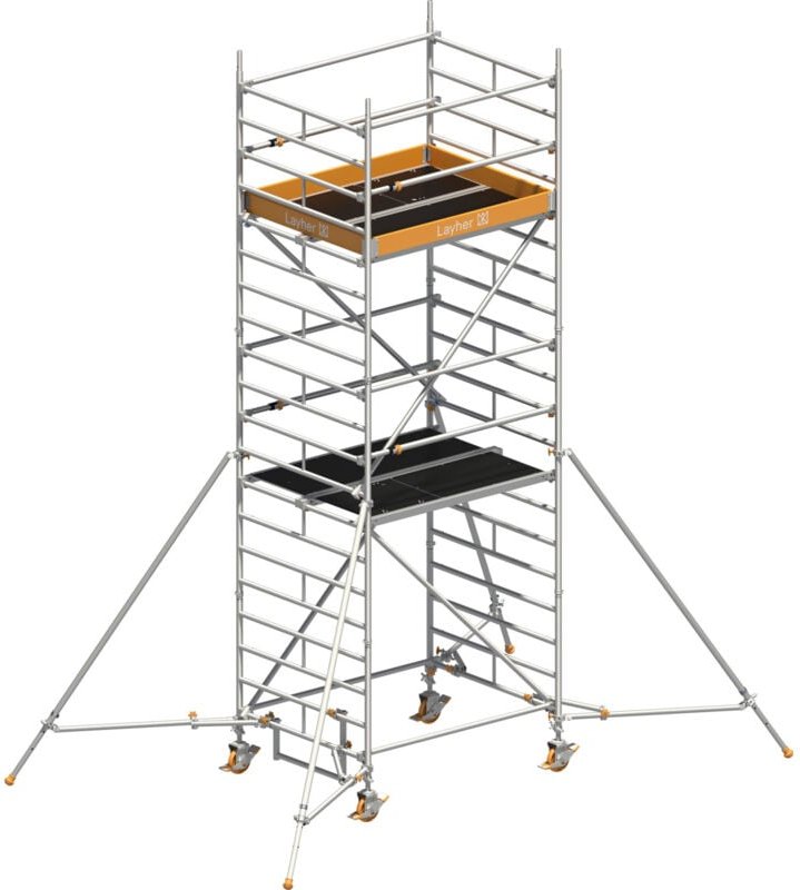 Layher Rollgerüst Uni Kompakt P2 mit Uni Telegeländer und ausziehbaren Gerüststützen 6,20m AH