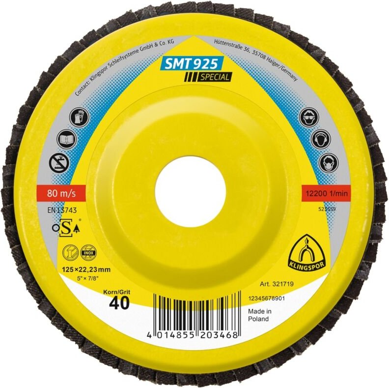 Klingspor - smt 925 Schleifmopteller, 125 x 22,23 mm Korn 40 gewölbt