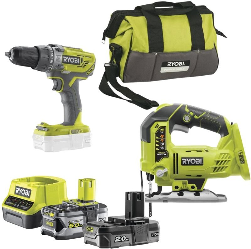 Thumbnail - Ryobi R18PDJS-252 Säbelsägen-Bohrer-Set, 18 V ONE+ (2,0 + 5,0) Ah Akku