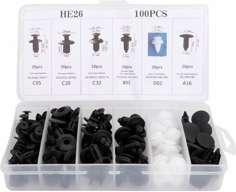 100 Stück Universal-Türverkleidungsclips, Kunststoff-Auto-Drucknieten-Kit, Türkartenverkleidungsclips, Stoßstangenbefest...