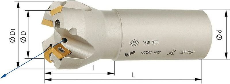 Schaftfräser zylindrisch D25mm Z3 für SEMT09T3. Format