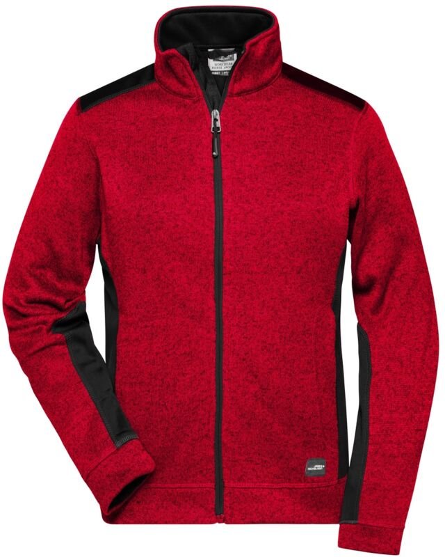 James&nicholson - Pflegeleichte Strickfleece Jacke Damen JN861 Gr. 3XL red-melange/black