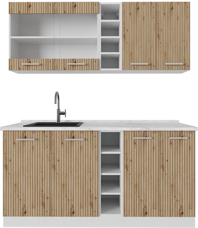 Vicco - Singleküche R-Line, Artisan Eiche/Weiß, 160 cm , ap Marmor