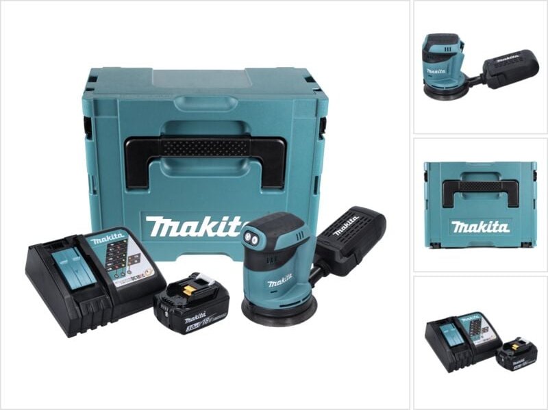 Makita DBO 180 RF1J Akku Exzenterschleifer 18 V 125 mm + 1x Akku 3,0 Ah + Ladegerät + Makpac