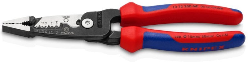 KNIPEX 13 72 200 ME Multifunktions-Elektrikerzange metrisches Modell mit Mehrkomponenten-Hüllen schwarz atramentiert 200...