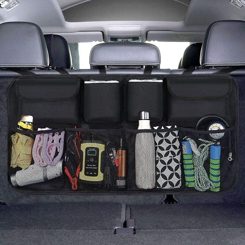 Thumbnail - Kofferraum-Organizer aus Netzstoff mit 8 Taschen, verstellbarem Gurt und 3 Befestigungsbändern, Auto-Organizer für Kinde...
