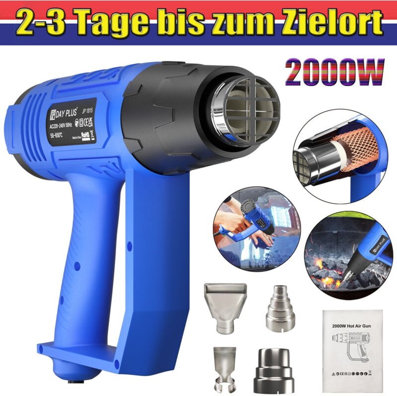 Thumbnail - 2000 Watt Heißluftpistole Heißluftfön Heißluftgebläse 300/600°C und 4x Zubehör
