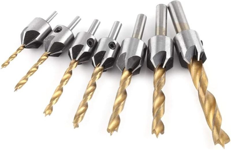 Memkey - Fasensenker, 5-schneidiger Kegelbohrer mit Sechskantschlüssel, Anfaswerkzeug für Holz (7 Stück, 3/4/5/6/7/8/10 ...