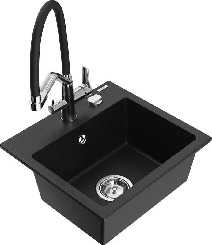 Milo 1-Becken-Granitspüle mit Mischbatterie Duo, Schwarz - 6505-77-671701-07 - Mexen