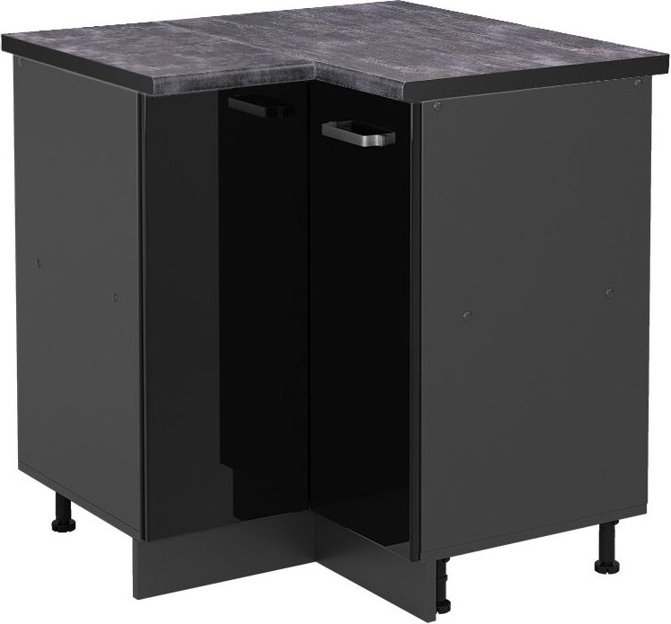 Vicco - Eckunterschrank R-Line, Schwarz Hochglanz, 75.6 cm, ap Anthrazit