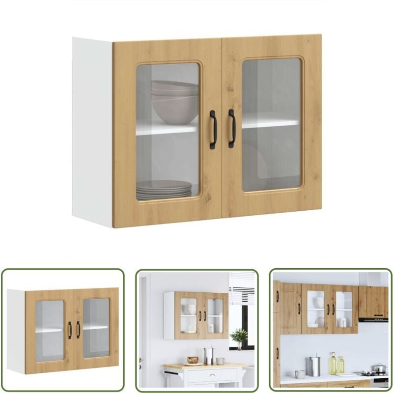 The Living Store - vidaXL Küchen-Hängeschrank mit Glastür Artisan-Eiche Holzwerkstoff