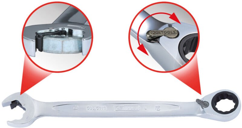 KS Tools DUO GEARplus Ringmaulschlüssel,Maul-Ratschenfunktion 19mm, umschaltbar