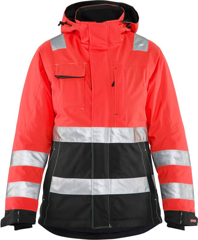 Arbeitsjacke mit Futter, hohe Sichtbarkeit, Damen 4872 - Neonrot/Schwarz M